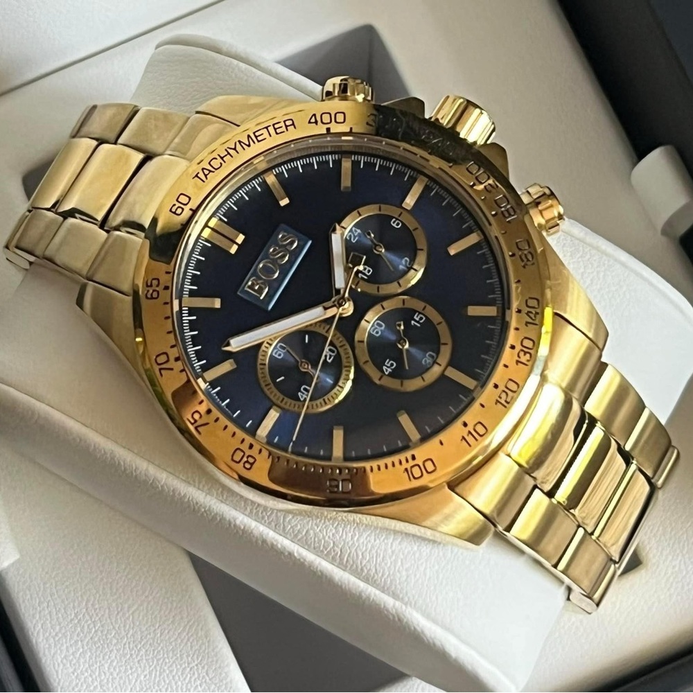 HB1513340 - Hugo Boss Men’s Ikon Chronograph Gold-Tone Blue Dial Watch - Picture 2 of 12